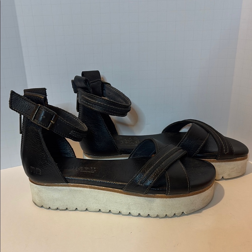 Bed Stu Black Leather Platform Sandals